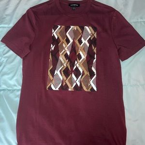 Express Men’s Maroon Abstract T-Shirt